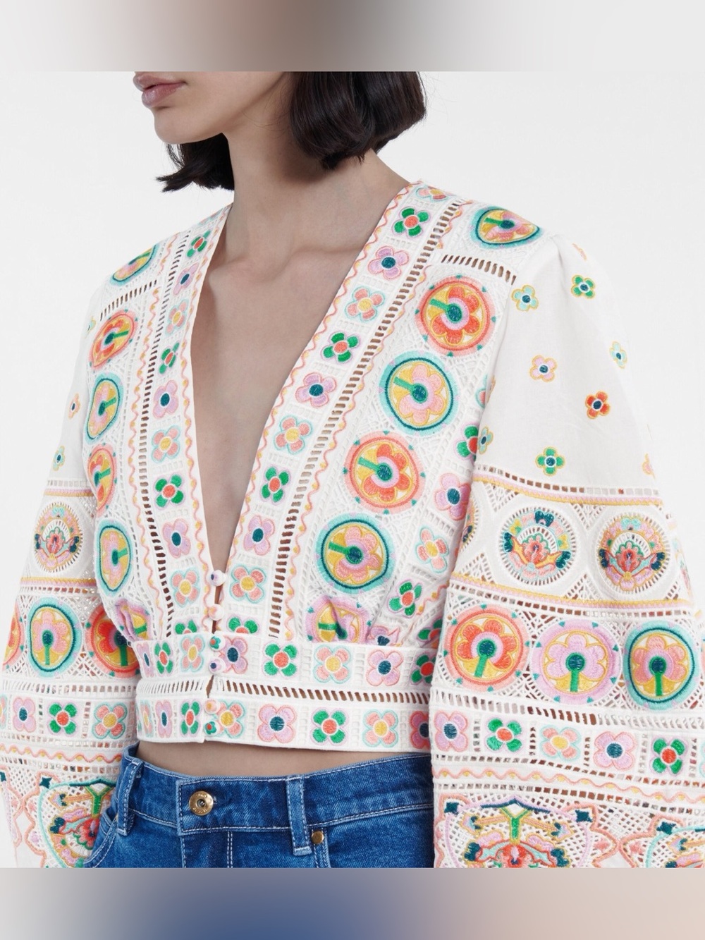 Zimmermann Brighton Embroidered Cotton Patchwork Top NWOT